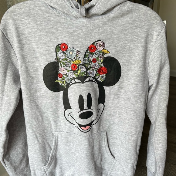 DISNEY Mickey Mouse Hoodie Light Grey Floral Embroidered, Women’s Sz M - Picture 3 of 13